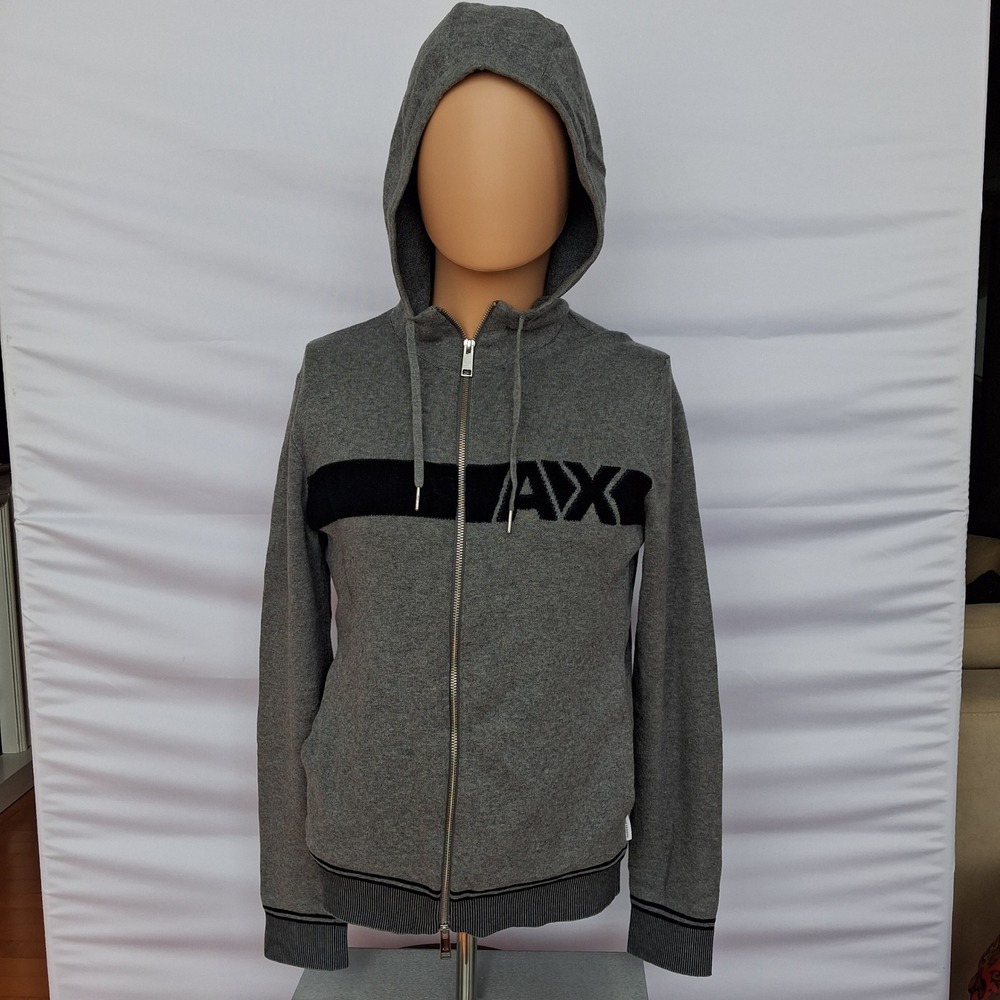 Armani Exchange Mens Grey Full Zip Logo Hoodie Sweatshirt Small RN103723